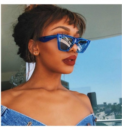 Cat Eye 2019 New Brand Sunglasses Square Glasses Personalized Cat Eyes Colorful Trend Versatile Uv400 Curtain - Blue Gray - C...