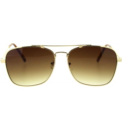 Rectangular Mens Classic Rectangular Metal Wirerim Pilots Sunglasses - Gold Brown - CV18SZS666L $27.67
