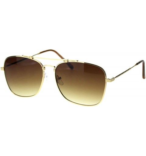 Rectangular Mens Classic Rectangular Metal Wirerim Pilots Sunglasses - Gold Brown - CV18SZS666L $11.81