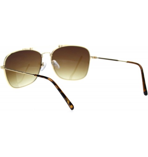 Rectangular Mens Classic Rectangular Metal Wirerim Pilots Sunglasses - Gold Brown - CV18SZS666L $11.81