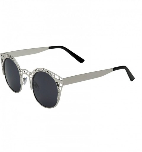 Cat Eye Women's Fashion Metal Cut Hollow Out Frame Round Cat Eye Sunglasses - Silver - Smoke - C612EPKDUV3 $7.64