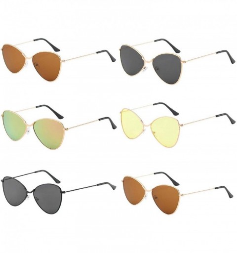 Square Sunglasses for Women Cat Eye Mirrored Flat Lenses Metal Frame Sunglasses UV400 with Spring Hinges - Black - C818U845IT...