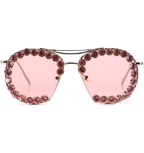 Square Womens Oversized Pearl Rhinestone Sunglasses Stylish Design Eyewear - Pink02635 - CJ199UISIUL $12.67