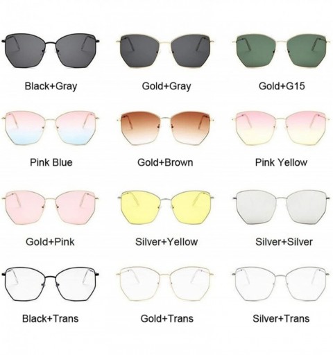 Aviator Vintage Glasses Cat Eye Sunglasses Women Retro Sun Female New Brown Blue Yellow Brand Oversized Metal Frame - CU198ZN...