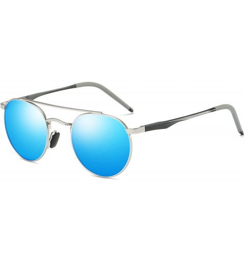 Aviator Unisex Vintage Round Sunglasses Double Bridge Men Women Polarized Aviator Sunglasses A540 - Silver-blue - CW18IW0ELS7...