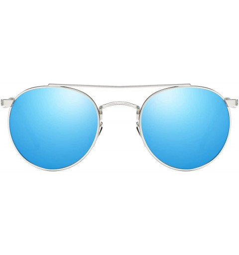 Aviator Unisex Vintage Round Sunglasses Double Bridge Men Women Polarized Aviator Sunglasses A540 - Silver-blue - CW18IW0ELS7...