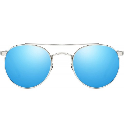 Aviator Unisex Vintage Round Sunglasses Double Bridge Men Women Polarized Aviator Sunglasses A540 - Silver-blue - CW18IW0ELS7...