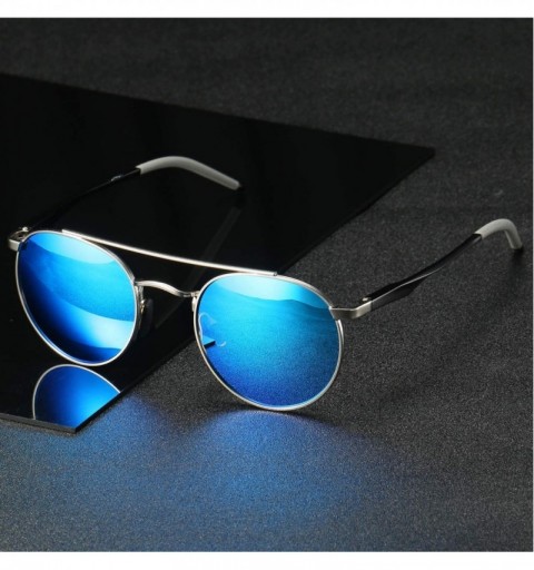 Aviator Unisex Vintage Round Sunglasses Double Bridge Men Women Polarized Aviator Sunglasses A540 - Silver-blue - CW18IW0ELS7...