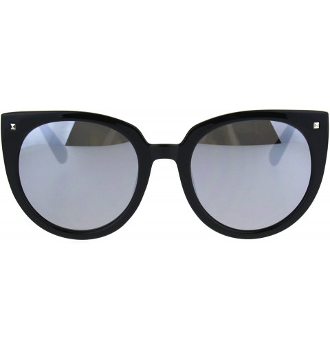 Cat Eye Retro Womens Round Oversize Color Mirror Cat Eye Sunglasses - Black Mirror - CE185OKCCWZ $10.11