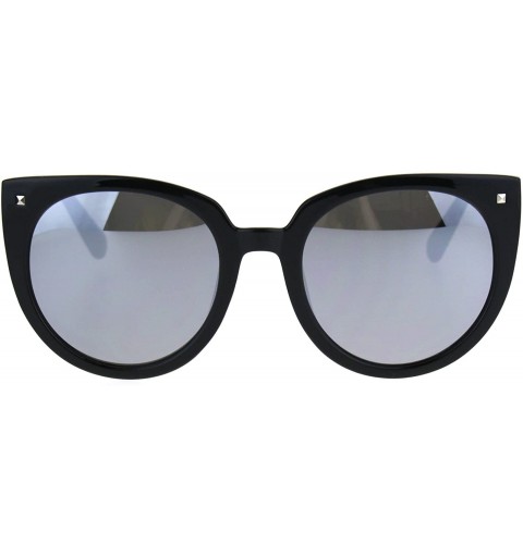 Cat Eye Retro Womens Round Oversize Color Mirror Cat Eye Sunglasses - Black Mirror - CE185OKCCWZ $10.11