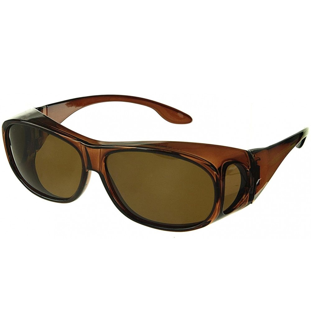 Wrap Sunglasses Wear Over Prescription Glasses- Size Medium- Polarized - Brown - CA1172SVLDF $11.91