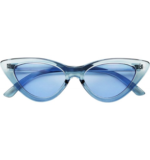 Cat Eye Slim Small Exaggerated Cat Eye Sunglasses Clear Translucent Candy Color Tinted Lens Shades - Bold Blue - CS18CA3TQ5L ...