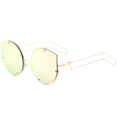 Round Color Mirror Stud Lens Wire Temple Rimless Round Cat Eye Sunglasses - Rose Gold - C31908AD5CU $13.14