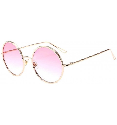Semi-rimless Round Oversized Sunglasses for Women Diamond Classic UV400 Shades - Pink - CB18NQ2LAEW $9.31