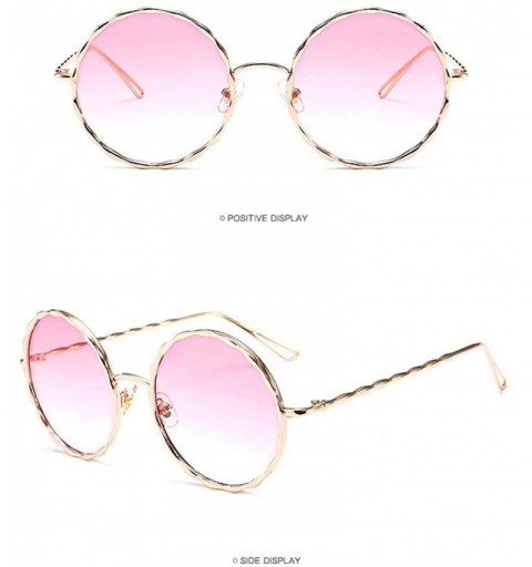 Semi-rimless Round Oversized Sunglasses for Women Diamond Classic UV400 Shades - Pink - CB18NQ2LAEW $9.31
