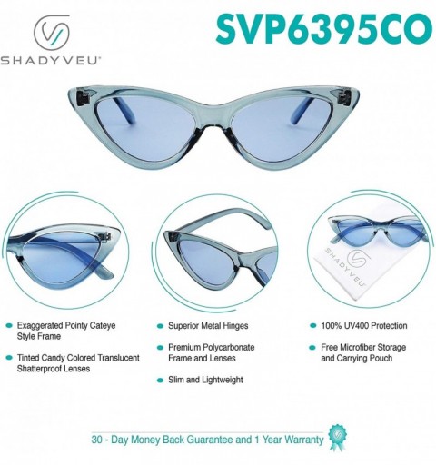 Cat Eye Slim Small Exaggerated Cat Eye Sunglasses Clear Translucent Candy Color Tinted Lens Shades - Bold Blue - CS18CA3TQ5L ...