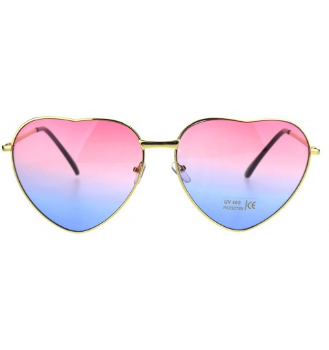 Rectangular Oceanic Gradient Lens Heart Shape Valentine Love Metal Rim Sunglasses - Pink Blue - C0185NNT2E3 $12.31