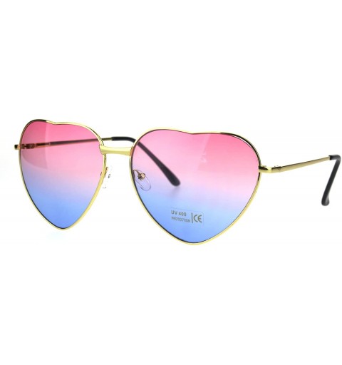 Rectangular Oceanic Gradient Lens Heart Shape Valentine Love Metal Rim Sunglasses - Pink Blue - C0185NNT2E3 $12.31