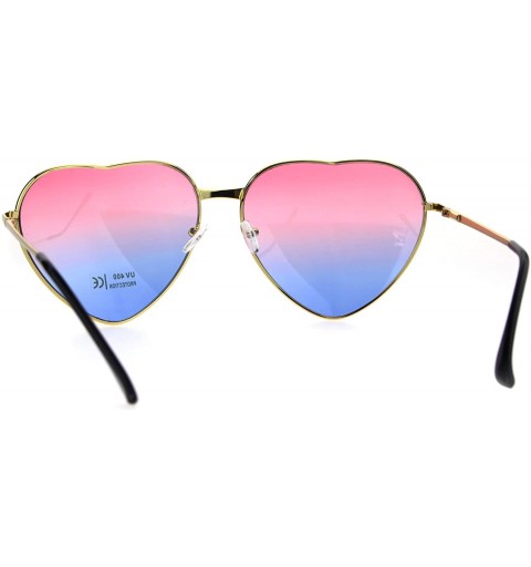 Rectangular Oceanic Gradient Lens Heart Shape Valentine Love Metal Rim Sunglasses - Pink Blue - C0185NNT2E3 $12.31