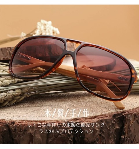 Oversized Oversized Pilot Sunglasses Wooden Temples Wood Sunglasses for Men and Women - Brown - CG185YCNODZ $16.15