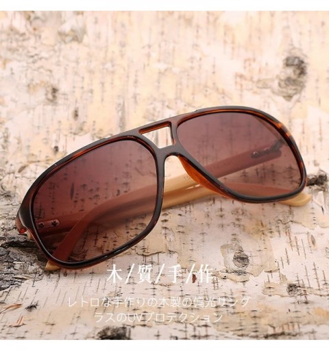 Oversized Oversized Pilot Sunglasses Wooden Temples Wood Sunglasses for Men and Women - Brown - CG185YCNODZ $16.15