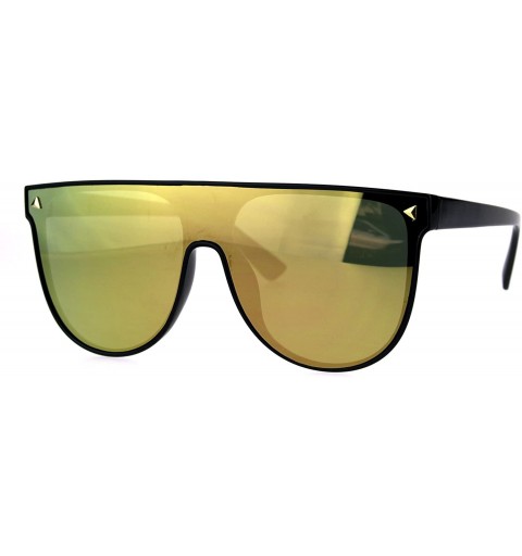 Oversized Shield Panel Lens Plastic Horn Rim Oversize Hipster Sunglasses - Black Peach - C3185DSG83E $8.36
