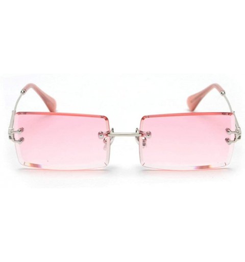 Round Fashion Small Rectangle Sunglasses Women Ultralight Candy Color Rimless Ocean Sun Glasses - Silver&pink - CN18M4E2R39 $...