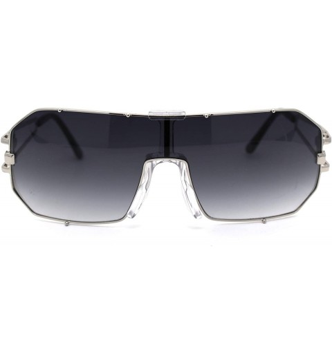 Oversized Mens Mobster Shield Mafia Oversize Rectangular Metal Rim Sunglasses - Silver Smoke - CW193YLOGSZ $12.95