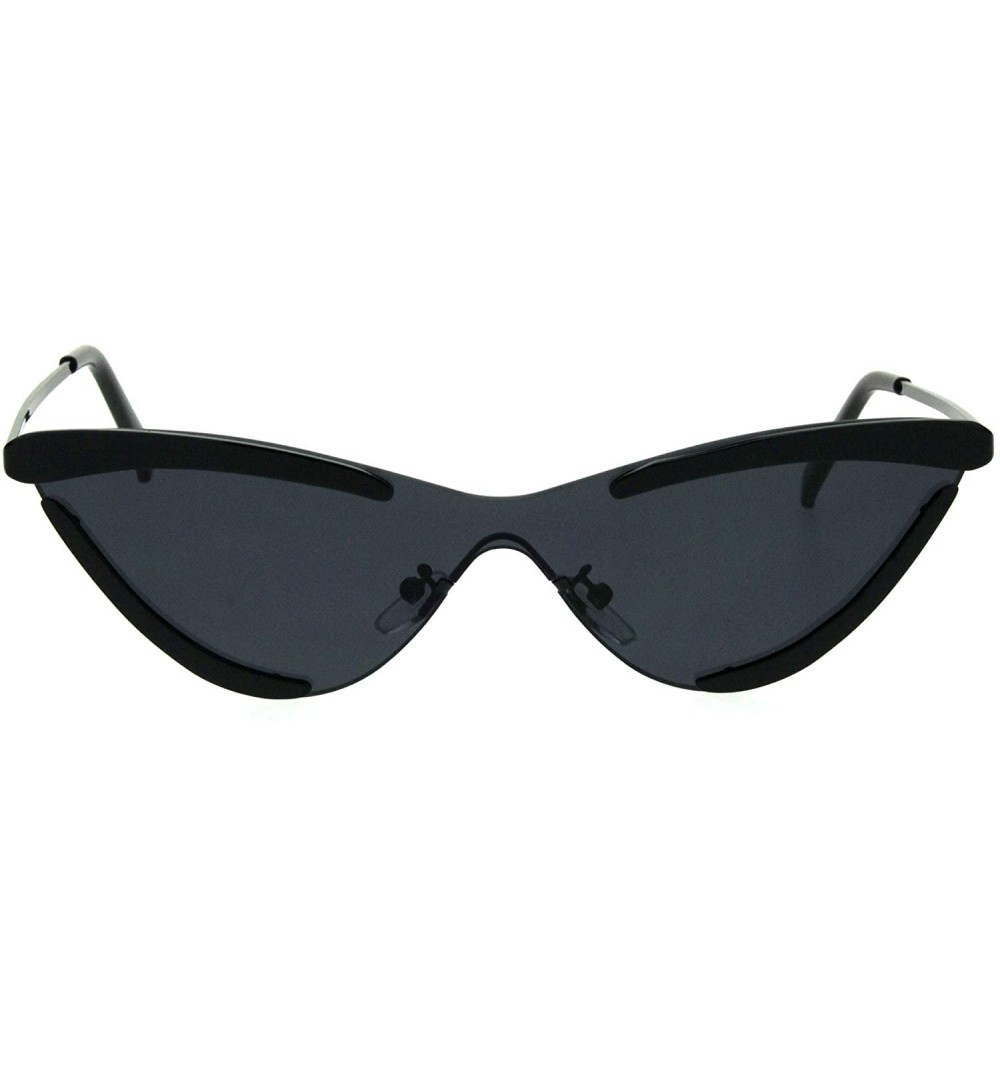 Cat Eye Womens Futuristic Disco funk Cat Eye Exposed Lens Sunglasses - All Black - C518QGA2ZEL $13.28