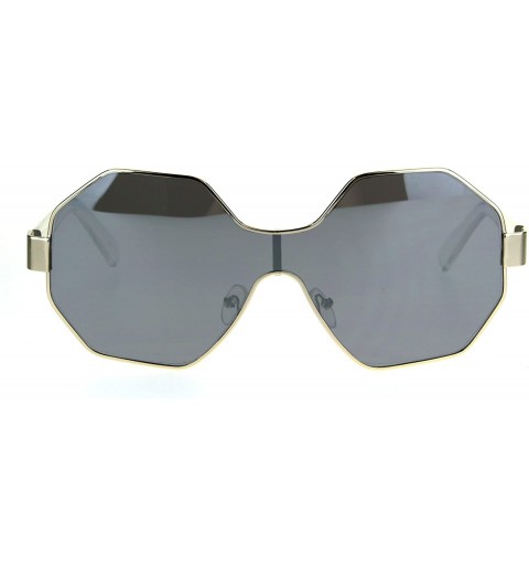 Shield Funky Octagonal Shield Retro Oversize Womens Fashion Sunglasses - Silver Mirror - CA184EURNMY $9.80