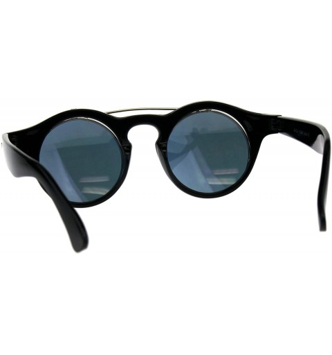 Round Hipster Round Horn Rim Color Mirror Flip Up Vintage Sunglasses - Black Orange - CV18E4IH8AY $10.93