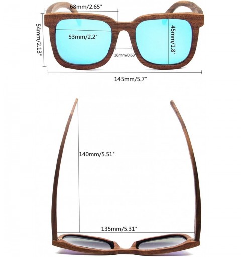 Square Polarized Real Solid Handmade Bamboo Wood Engraving Blue Sunglasses for Men & Women - Sand Brown - C118GRMWNY4 $19.44