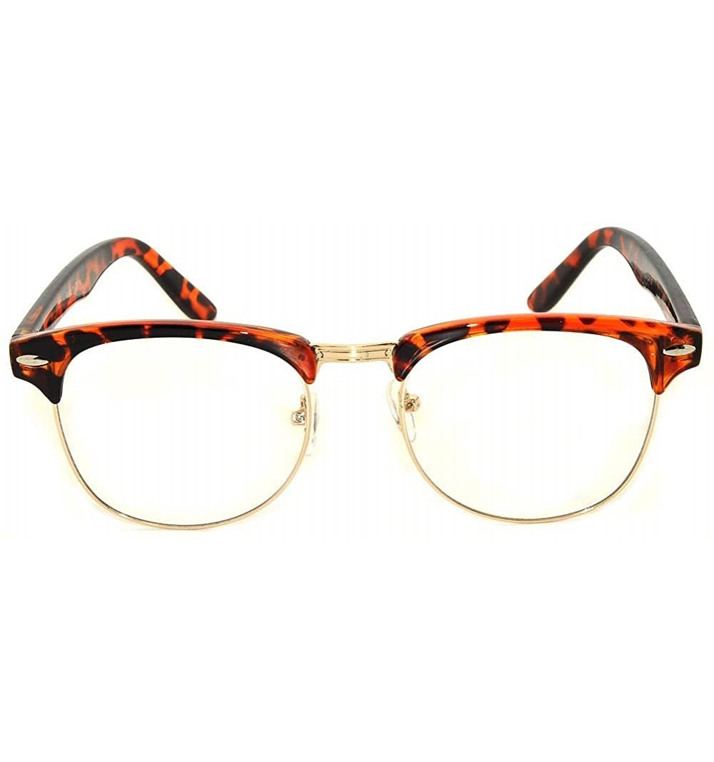 Rimless Classic Half Frame Horned Rim Sunglasses Colorful Lens Retro Stylish - Clear Lens Leopard-gold - CH11QDTDBYV $9.06