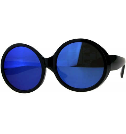 Round Womens Mod Round Plastic Circle Lens Retro Sunglasses - Black Blue Mirror - CW18DKYEHY9 $9.90