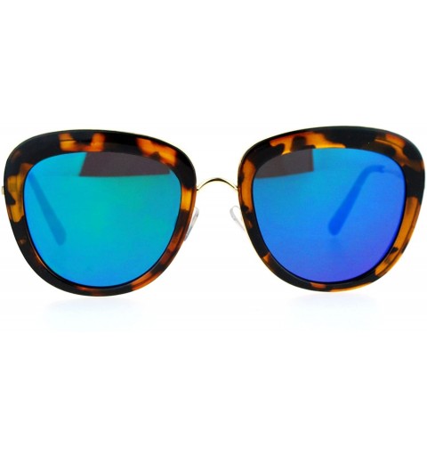 Square Vintage Retro Sunglasses Womens Dual Square Frame Mirror Lens UV400 - Tortoise (Blue Mirror) - CS1882Y95EY $10.29