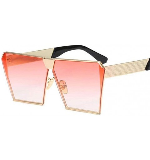 Rectangular Fashion Designer Women Sunglasses Oversized Flat Top Square Frame Metal Gradient Lens - B - CI18QEDW97S $20.29