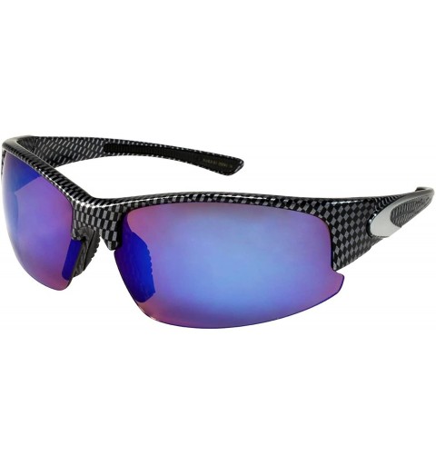 Rimless Semi Rimless Sports Sunglasses w/Color Mirrored Lens 570024AM-REV - Black/Grey Grid - C9122X44C8D $10.45