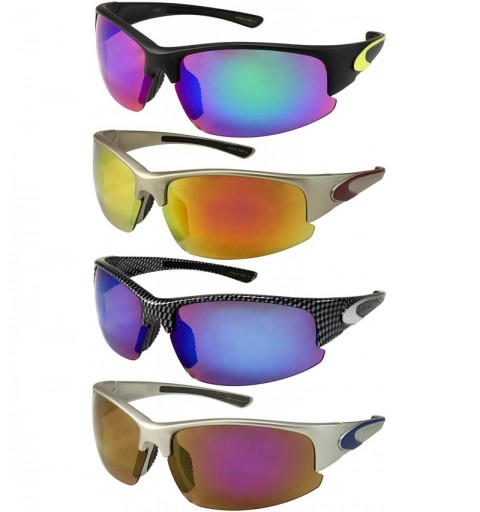 Rimless Semi Rimless Sports Sunglasses w/Color Mirrored Lens 570024AM-REV - Black/Grey Grid - C9122X44C8D $10.45