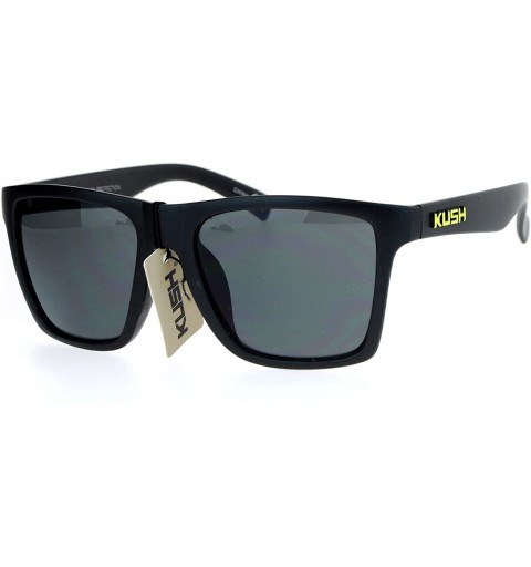Sport Kush All Black Classic Matte Horn Rim Sport Mens Sunglasses - Yellow Logo - C712N8SJG5A $8.91