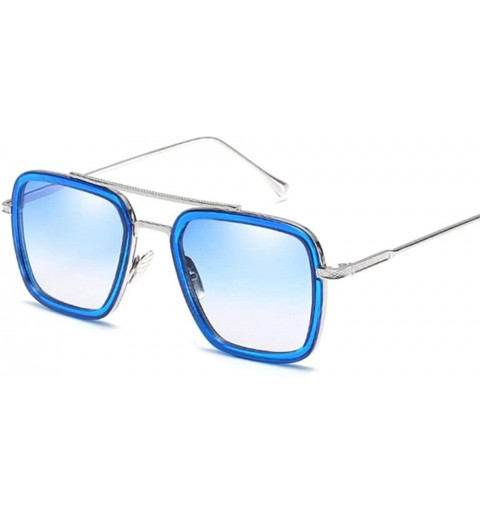 Aviator Sunglasses Men Vintage Brand Designer Coating Sun Glasses Women Gold Brown - Silver Double Blue - CH18Y4SGEQS $7.03