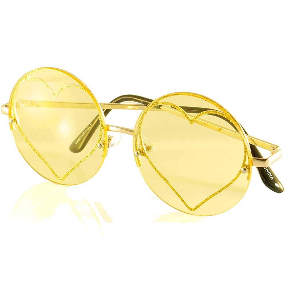 Wayfarer Women's Rimless Metal Tinted/Gradient Flat Lens Heart Sunglasses A024 - (A270) Yellow - C818RRWTTT4 $11.29
