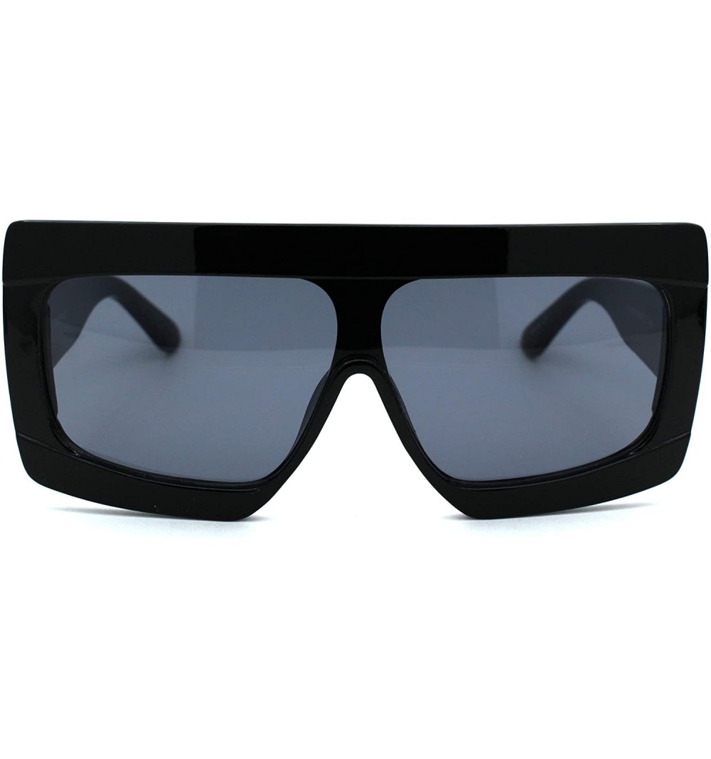 Rectangular Retro Thick Plastic Flat Top Robotic Shield Sunglasses - All Black - CS18UXQ6G4M $11.76