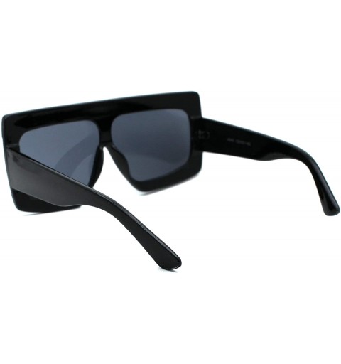 Rectangular Retro Thick Plastic Flat Top Robotic Shield Sunglasses - All Black - CS18UXQ6G4M $11.76