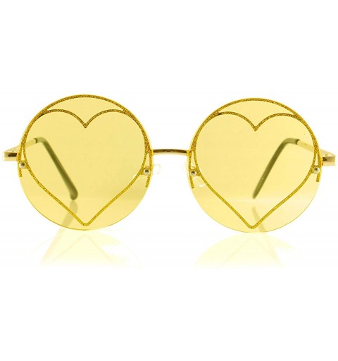 Wayfarer Women's Rimless Metal Tinted/Gradient Flat Lens Heart Sunglasses A024 - (A270) Yellow - C818RRWTTT4 $11.29