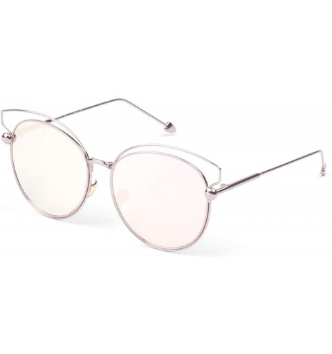 Cat Eye Women Modern Metal Round High Pointed Round Cat Eye UV Protection Fashion Sunglasses - Pink - CL18WTI8OR3 $24.75