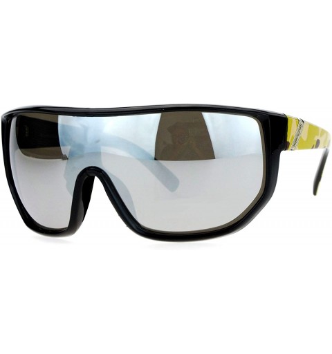 Shield Biohazard Oversize Shield Mirror Lens Mens Gangster Plastic Sunglasses - Brown Camo - CQ12HHXNNGH $11.32