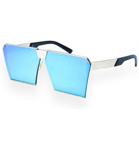 Square Oversized Flat Top Metal Square Sleek Retro Mirrored Oceanic Lens Sunglasses - Blue Mirrored - CE12O6ZIQ1U $24.82