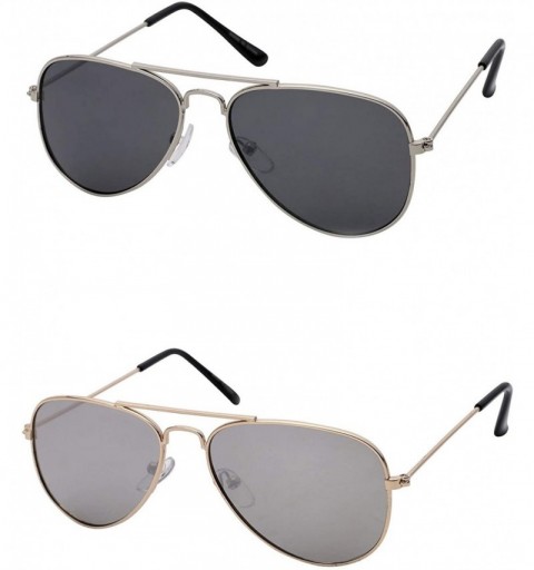 Sport Aviator Kids Sunglasses For Boys And Girls Glasses UV 400 Protection - 2 Pack Silver & Black Lens - CQ18RZ3T5W2 $35.15