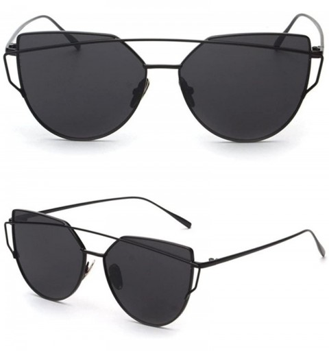 Cat Eye Fashion Twin-Beams Classic Sunglasses Metal Frame Mirror Sunglasses Cat Eye Glasses Sunglasses - A - CR18OXEG999 $13.49