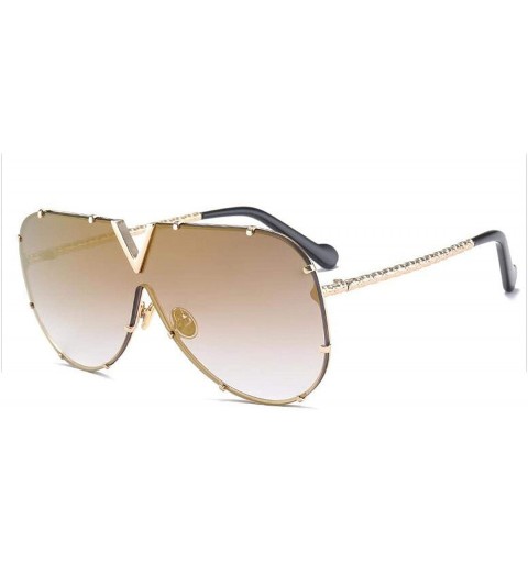 Square Luxury Rivet Pilot Sunglasses Women Men 2018 Oversized One Piece Sunglass Metal Big Frame Shades UV400 Oculos - C7198A...